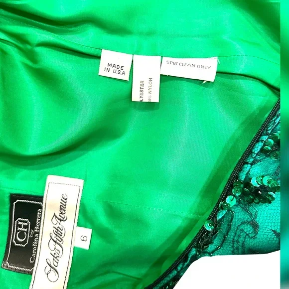 Carolina Herrera Green Sequin Lace Short Dress Rare Vintage